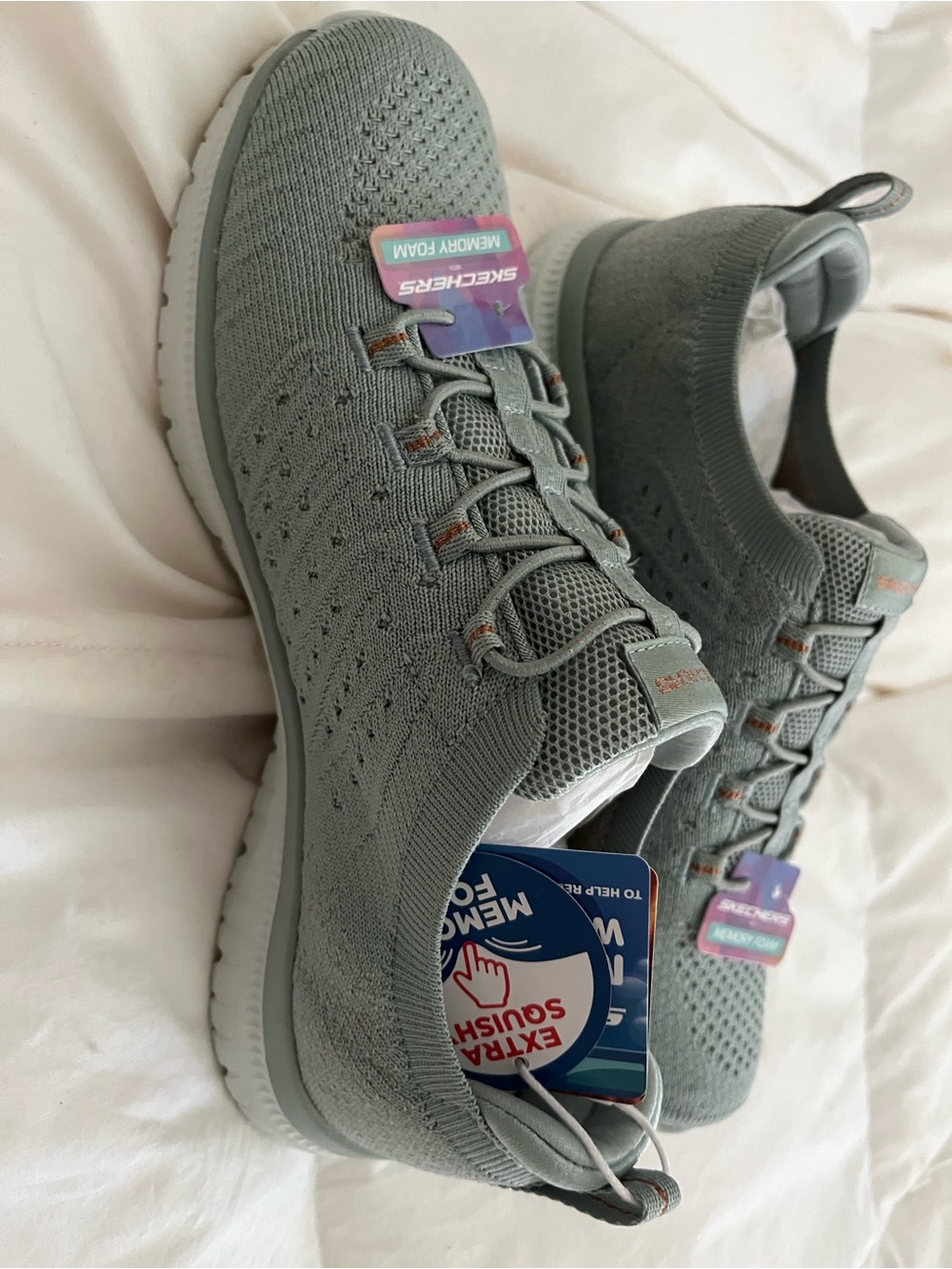 Brand New Skechers Knit Slip-On Sneakers in Sage, Virtue Copper Dream - Picture 2 of 7
